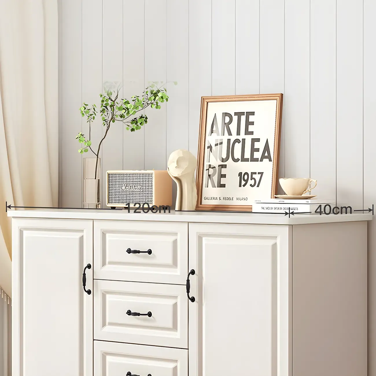 Classic White-Brown Wooden Dresser with Storage & Drawers Image - 17