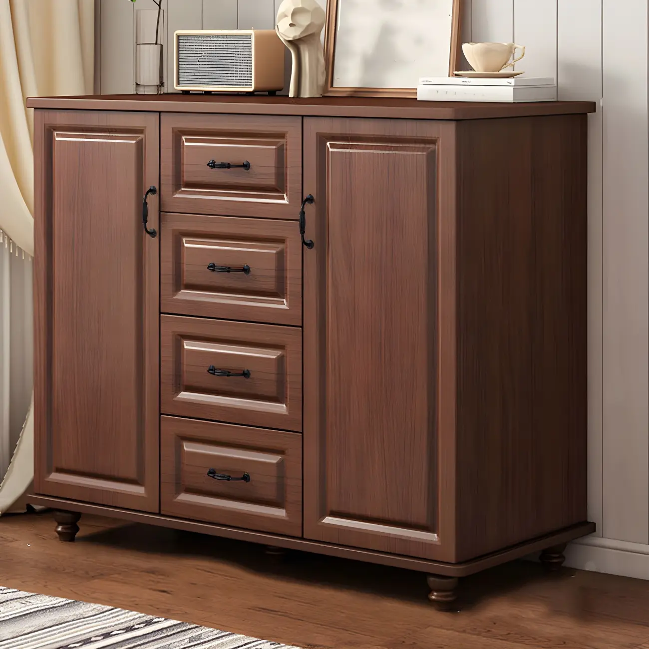 Classic White-Brown Wooden Dresser with Storage & Drawers Image - 21 | homeyfad