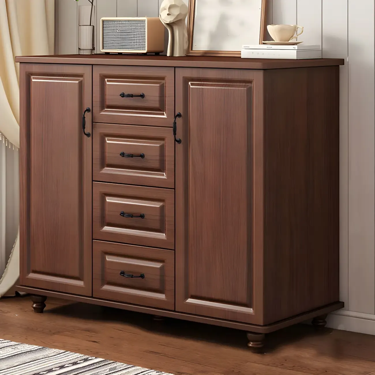 Classic White-Brown Wooden Dresser with Storage & Drawers Image - 21