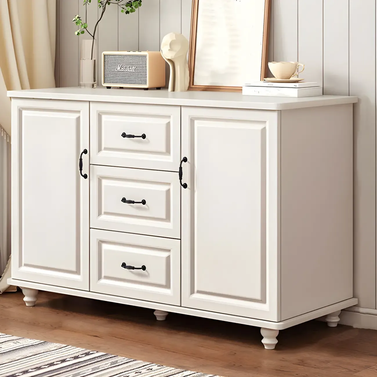 Classic White-Brown Wooden Dresser with Storage & Drawers Image - 22
