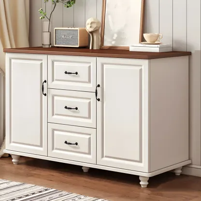 Classic White-Brown Wooden Dresser with Storage & Drawers Image - 23
