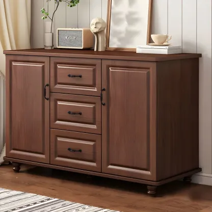 Classic White-Brown Wooden Dresser with Storage & Drawers Image - 24