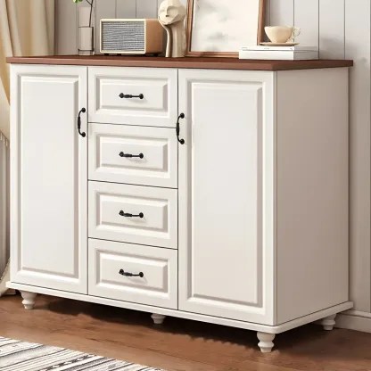 Classic White-Brown Wooden Dresser with Storage & Drawers Image - 26