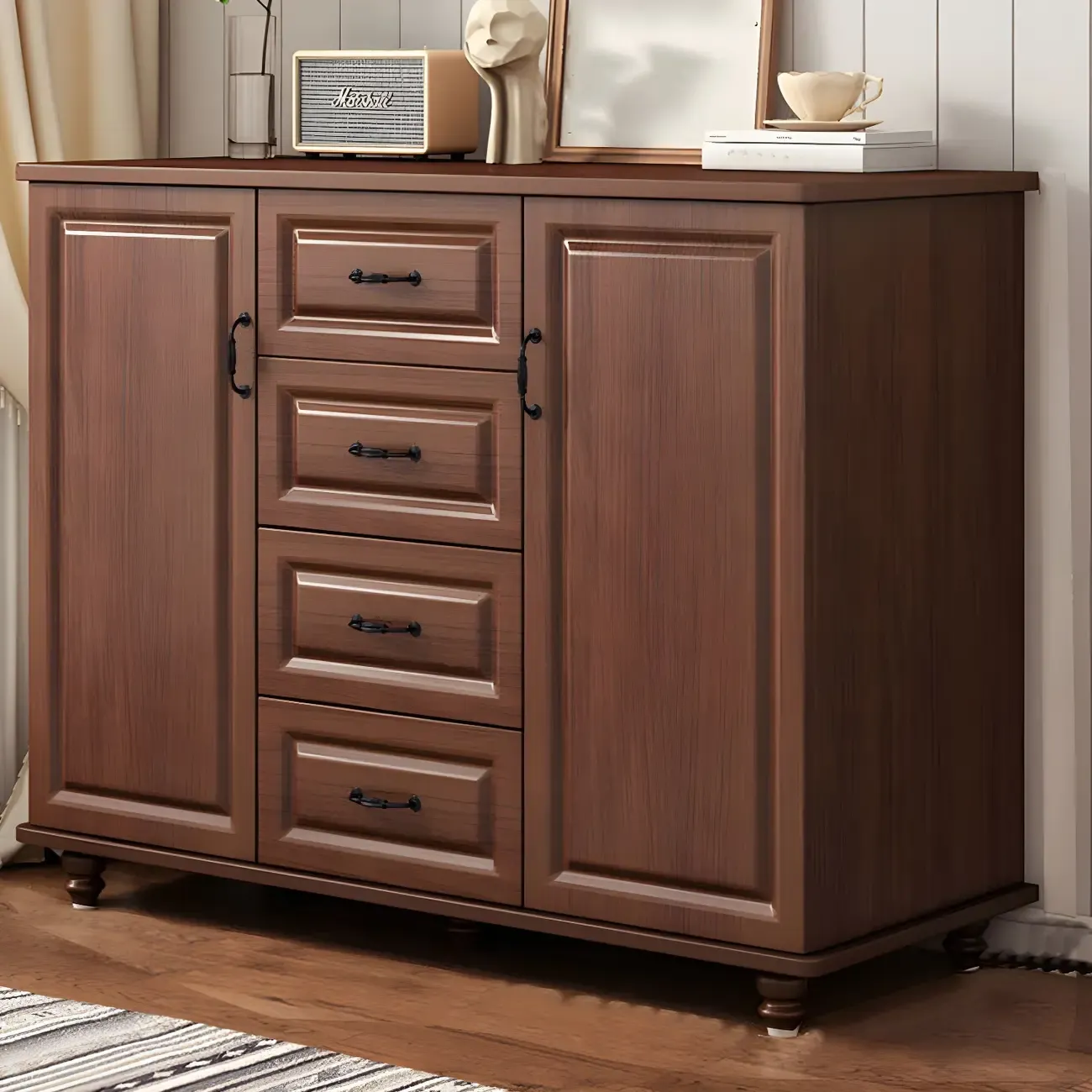 Classic White-Brown Wooden Dresser with Storage & Drawers Image - 27