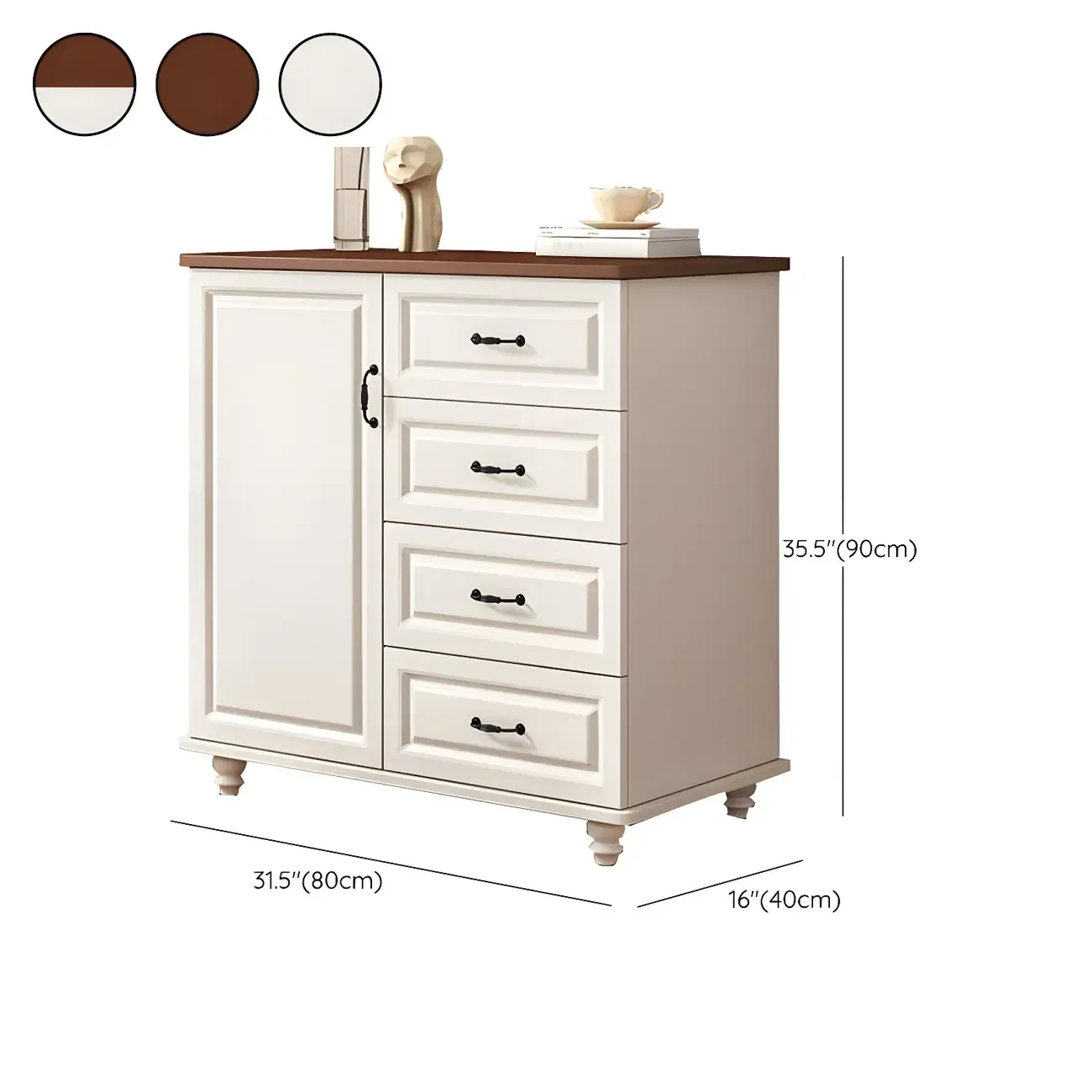 Classic White-Brown Wooden Dresser with Storage & Drawers Image - 29