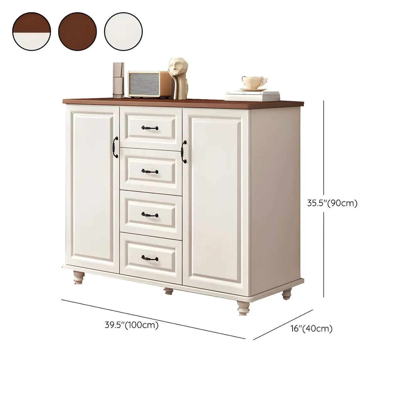Classic White-Brown Wooden Dresser with Storage & Drawers Image - 32