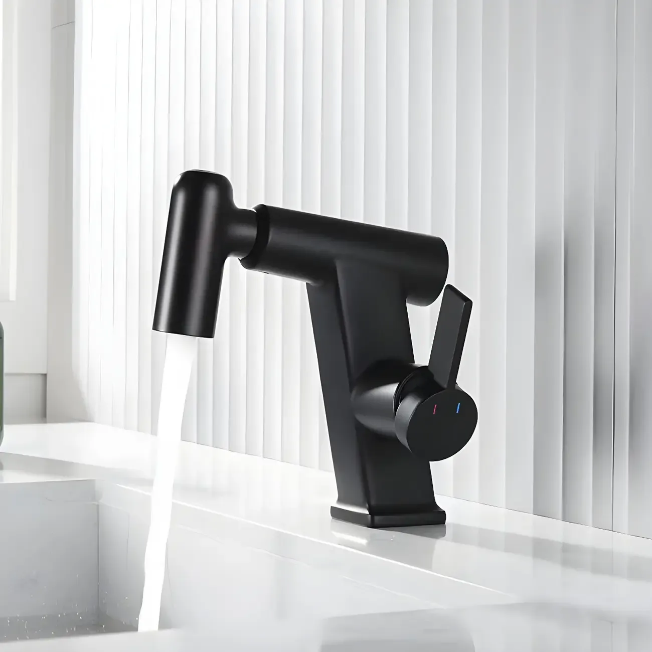 Glam Copper Matte Black Bathroom Sink Faucet with Swivel Spout Image - 1