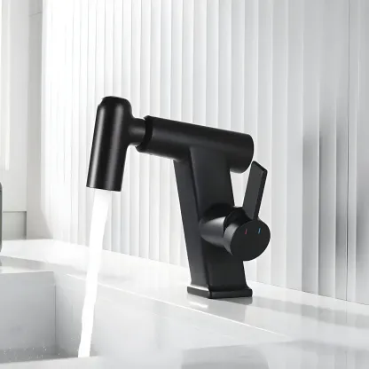 Glam Copper Matte Black Bathroom Sink Faucet with Swivel Spout Image - 1