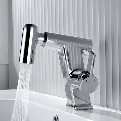 Glam Copper Matte Black Bathroom Sink Faucet with Swivel Spout Image - 3