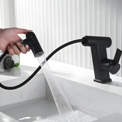 Glam Copper Matte Black Bathroom Sink Faucet with Swivel Spout Image - 4
