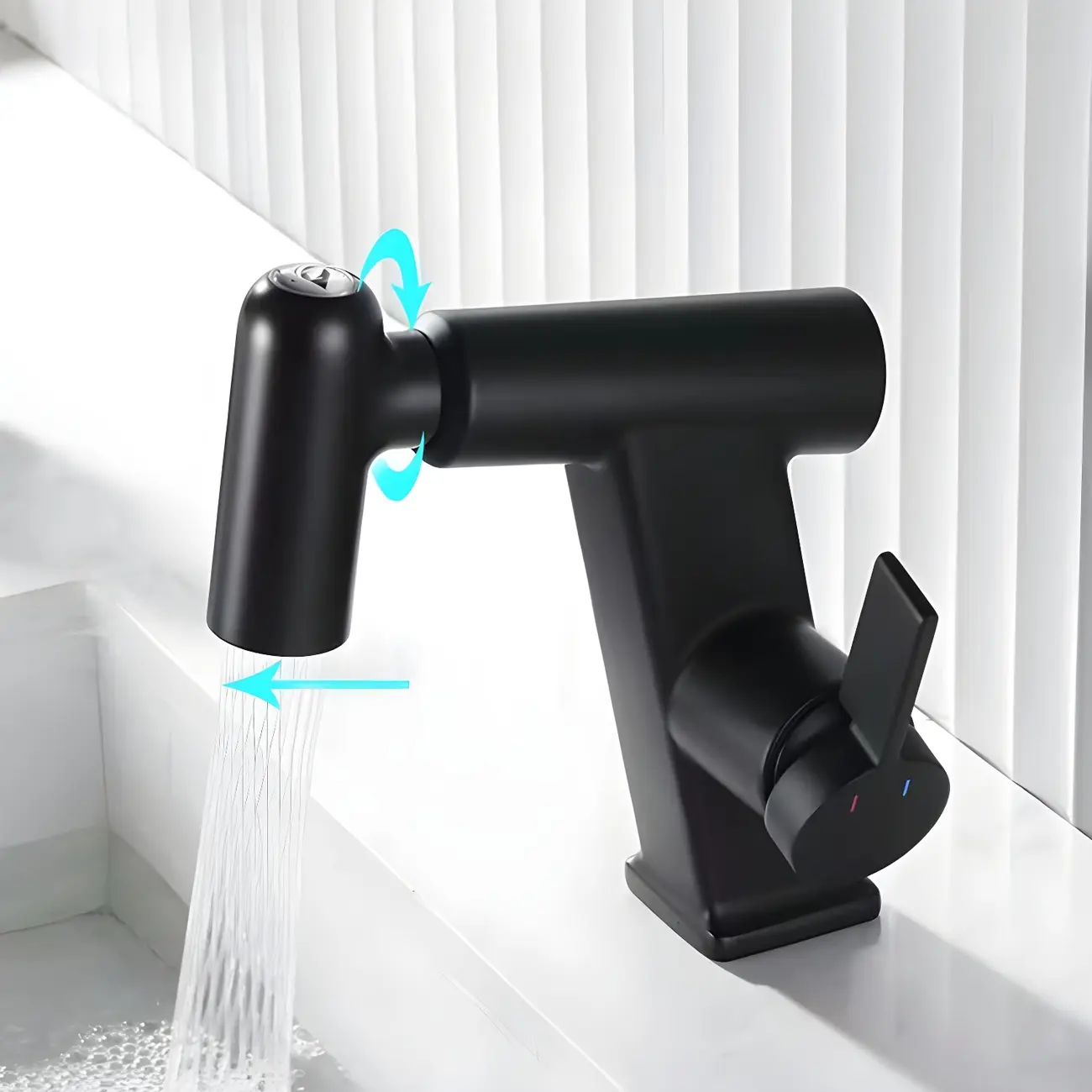 Glam Copper Matte Black Bathroom Sink Faucet with Swivel Spout Image - 6 | homeyfad