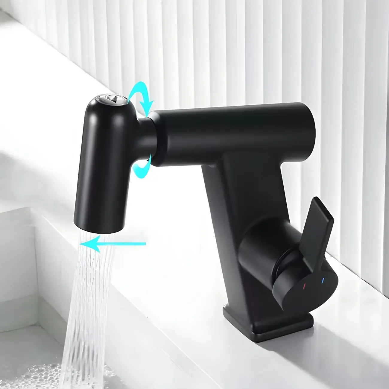 Glam Copper Matte Black Bathroom Sink Faucet with Swivel Spout Image - 6