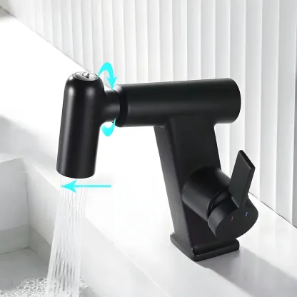 Glam Copper Matte Black Bathroom Sink Faucet with Swivel Spout Image - 6