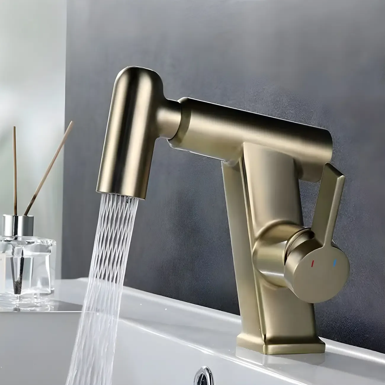 Glam Copper Matte Black Bathroom Sink Faucet with Swivel Spout Image - 7