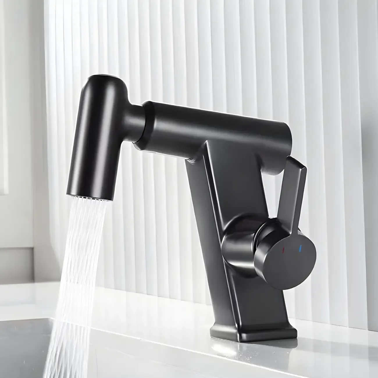 Glam Copper Matte Black Bathroom Sink Faucet with Swivel Spout Image - 9