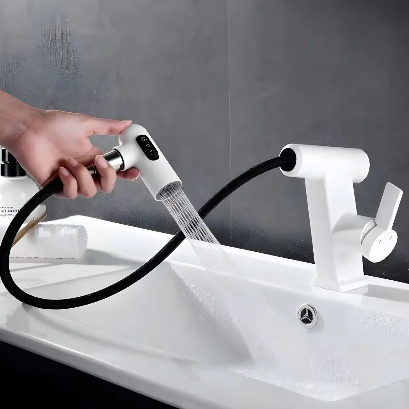 Glam Copper Matte Black Bathroom Sink Faucet with Swivel Spout Image - 11