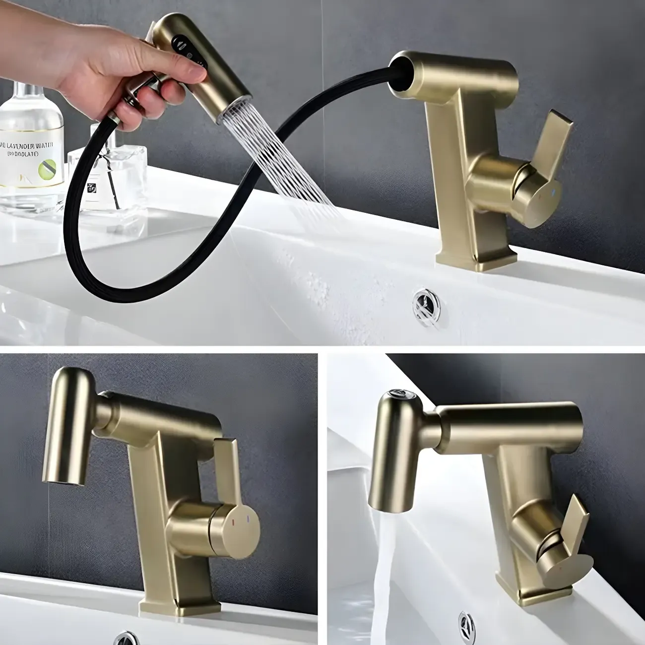 Glam Copper Matte Black Bathroom Sink Faucet with Swivel Spout Image - 13