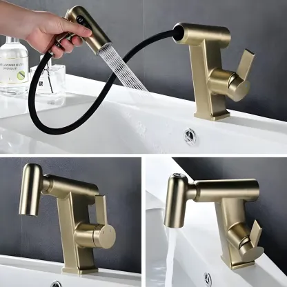 Glam Copper Matte Black Bathroom Sink Faucet with Swivel Spout Image - 13