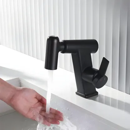 Glam Copper Matte Black Bathroom Sink Faucet with Swivel Spout Image - 15