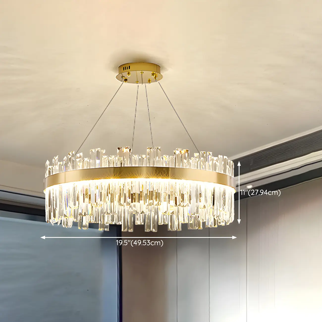 Glamorous Gold Round Crystal LED Chandelier for Living Room #size