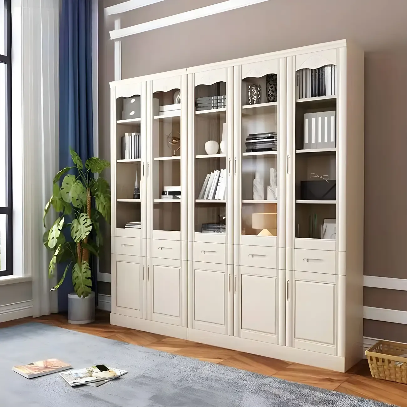Modern Brown Wooden Vertical Filing Cabinets with Shelves Image - 4