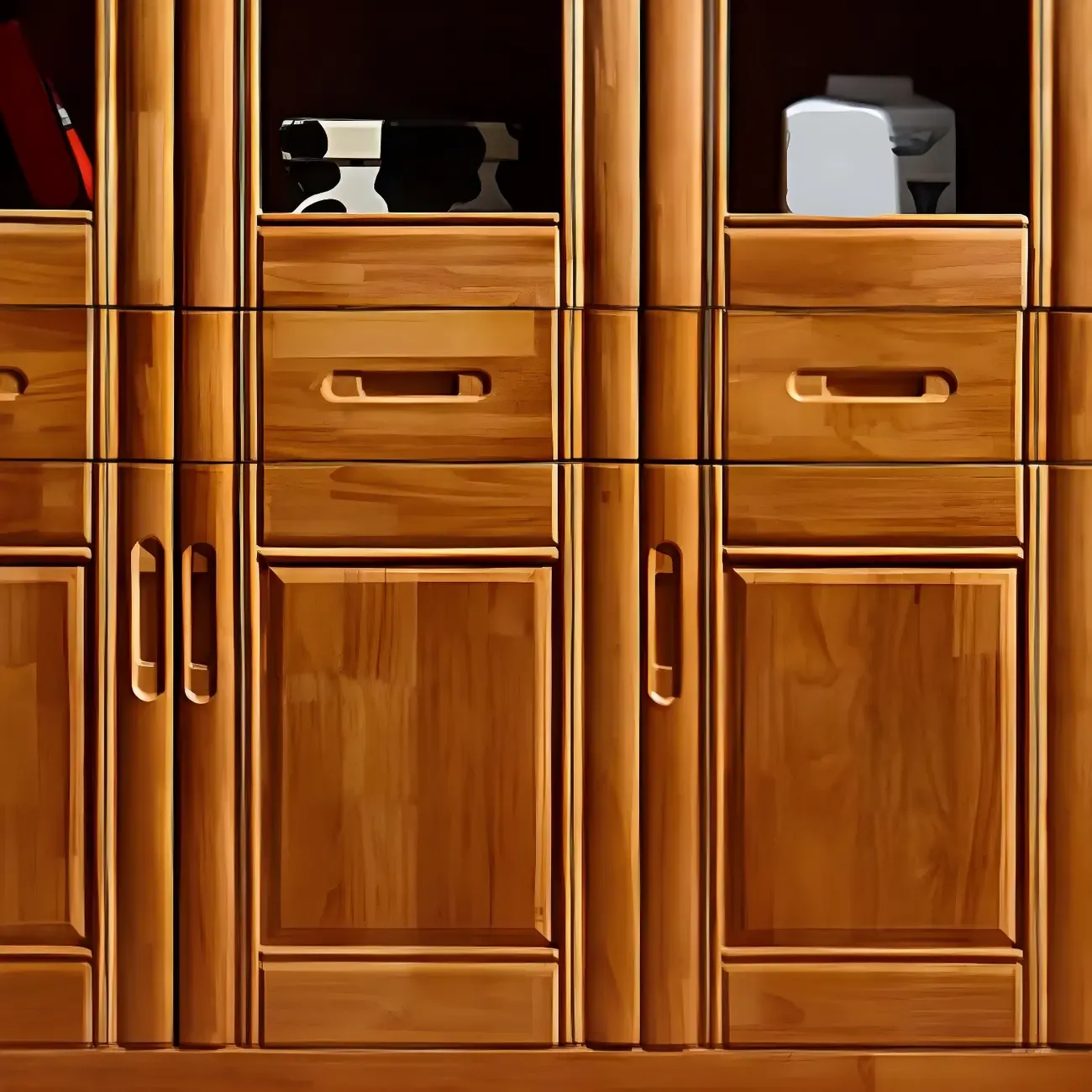Modern Brown Wooden Vertical Filing Cabinets with Shelves Image - 11