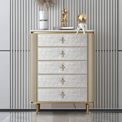 Modern Stone Double Dresser with Gold Accents Image - 3