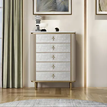 Modern Stone Double Dresser with Gold Accents Image - 2