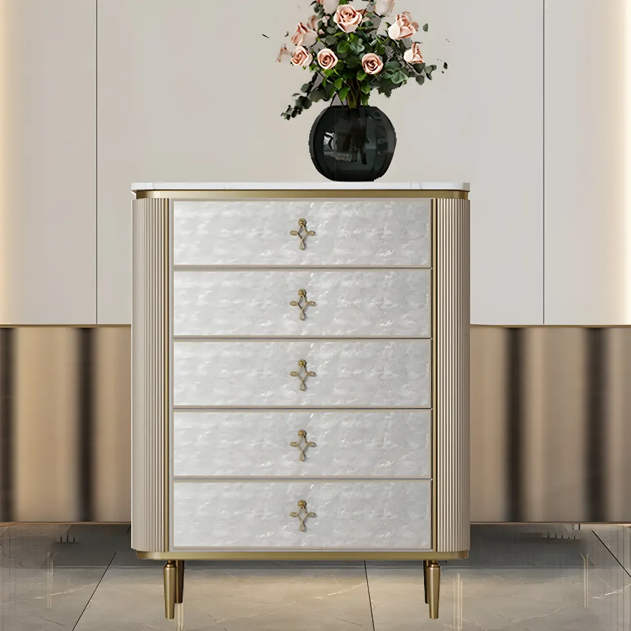 Modern Stone Double Dresser with Gold Accents Image - 7