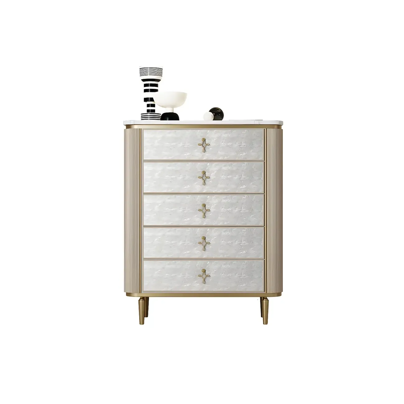Modern Stone Double Dresser with Gold Accents Image - 8