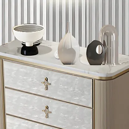 Modern Stone Double Dresser with Gold Accents Image - 9