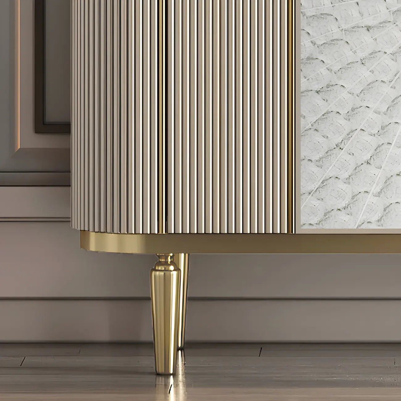 Modern Stone Double Dresser with Gold Accents Image - 12 | homeyfad