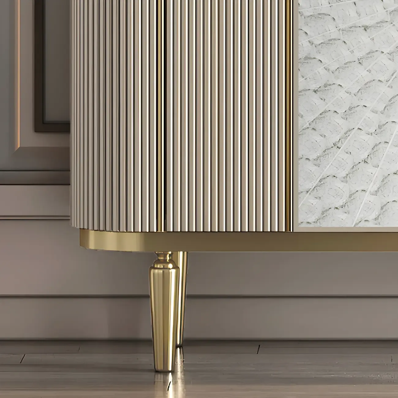 Modern Stone Double Dresser with Gold Accents Image - 12