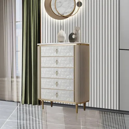 Modern Stone Double Dresser with Gold Accents Image - 13