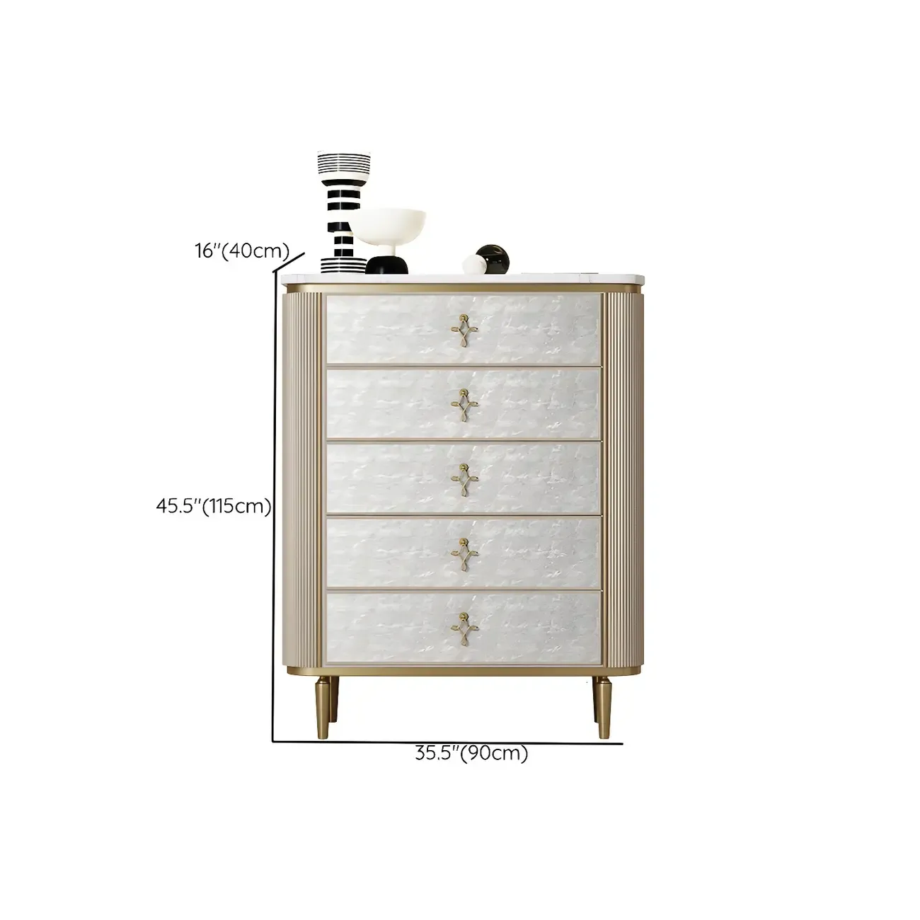 Modern Stone Double Dresser with Gold Accents Image - 16