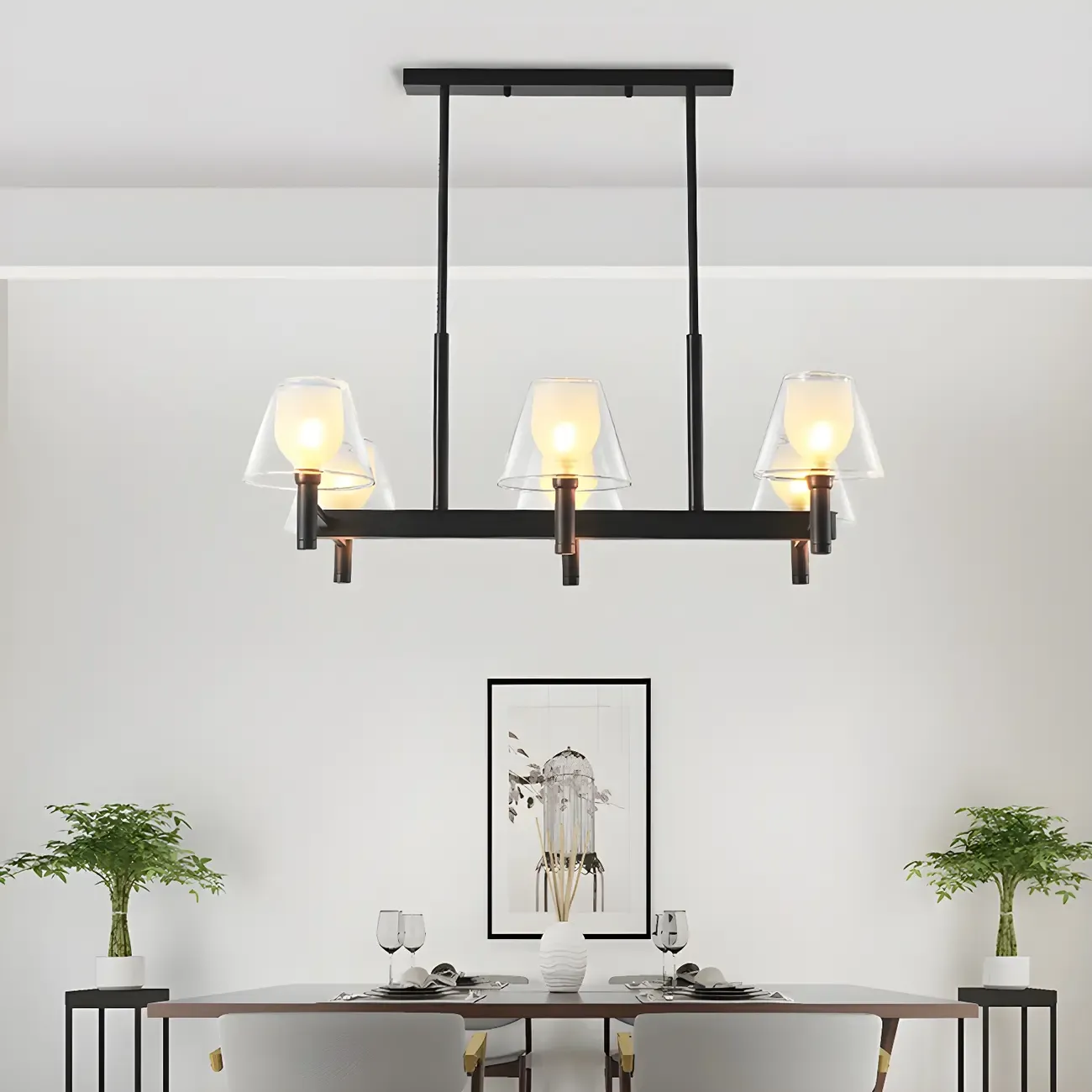 Modern Glass Bi-pin Pendant Light for Dining Room Image - 2