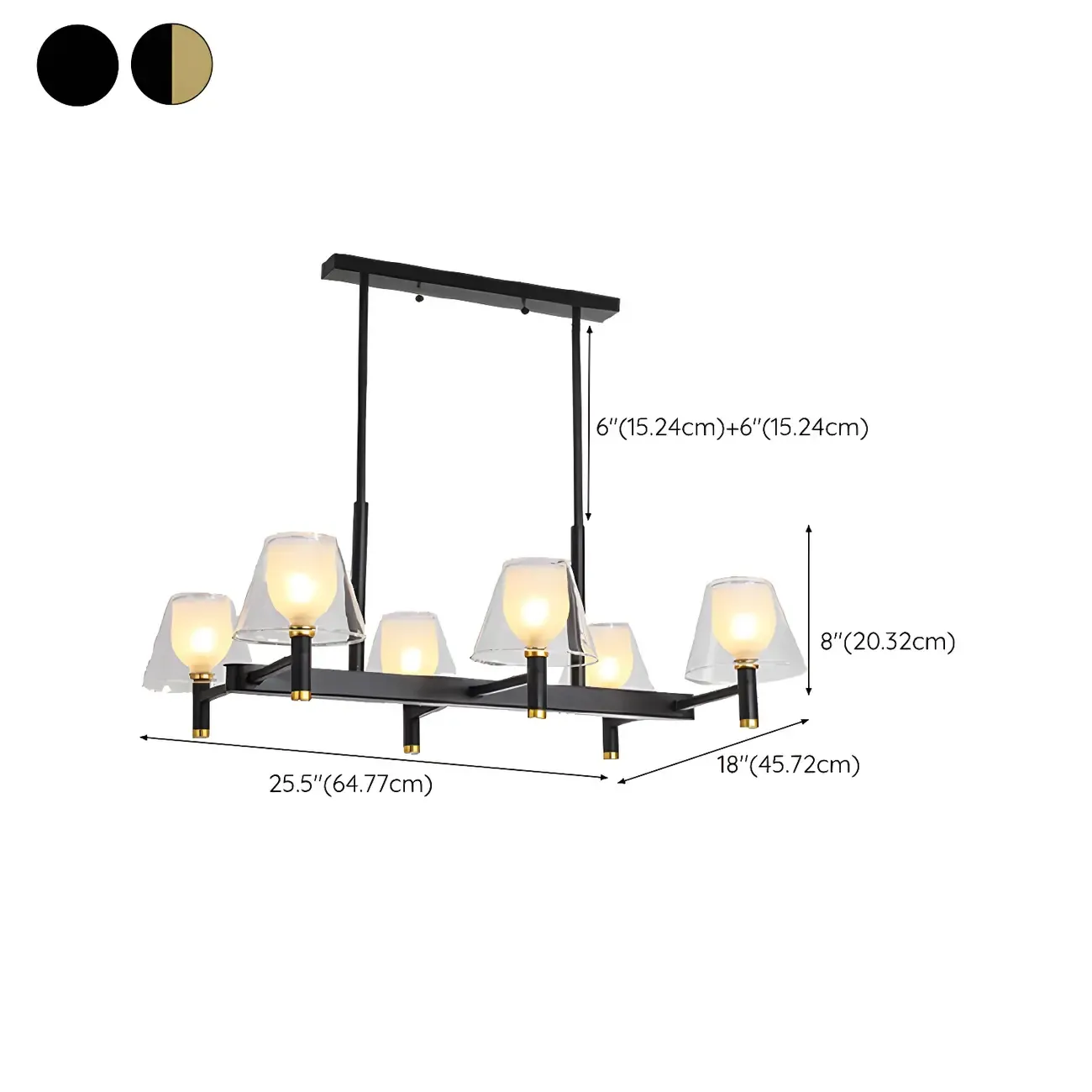 Modern Glass Bi-pin Pendant Light for Dining Room #size