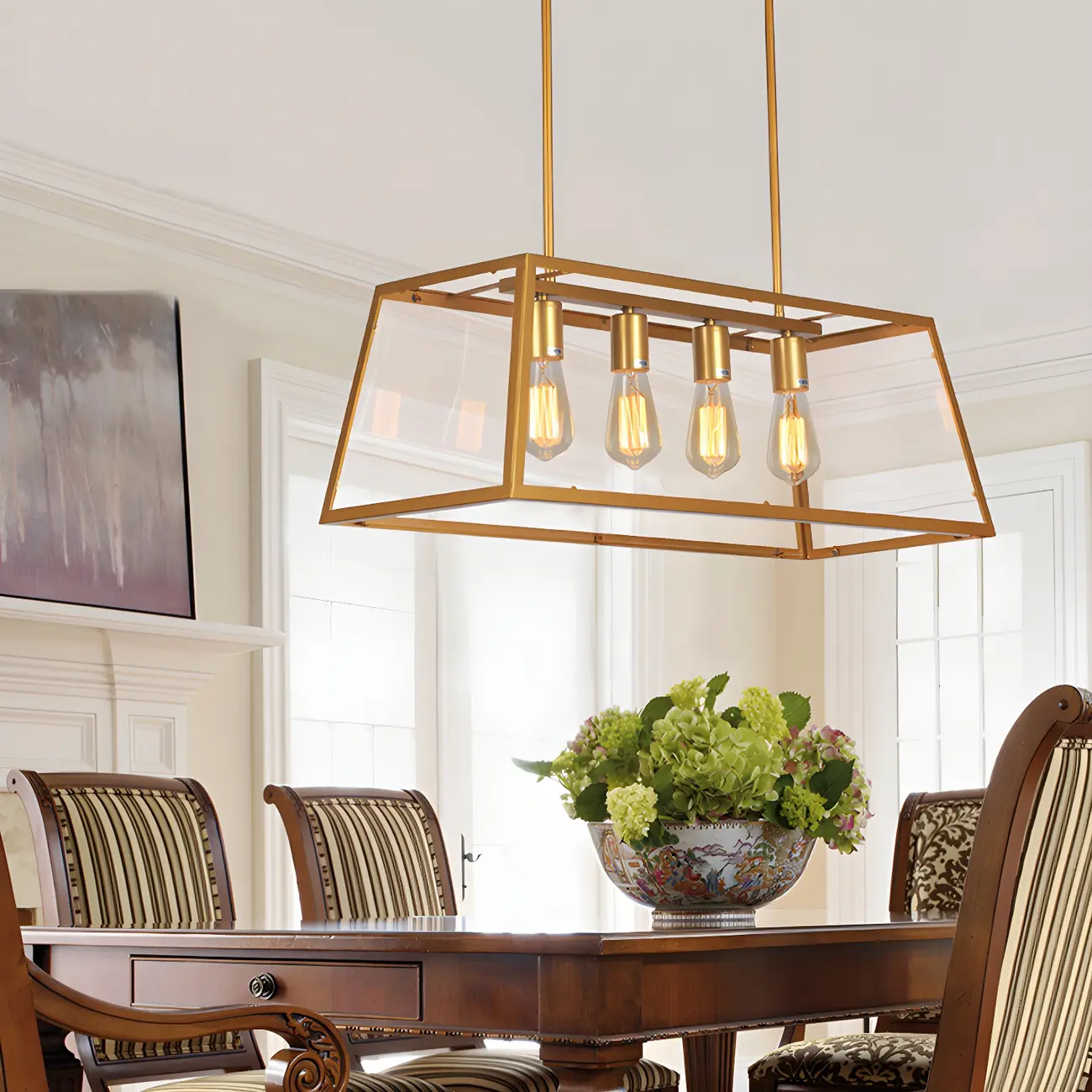 Industrial Gold Rectangle Adjustable Island Light for Dining Area Image - 1 | homeyfad
