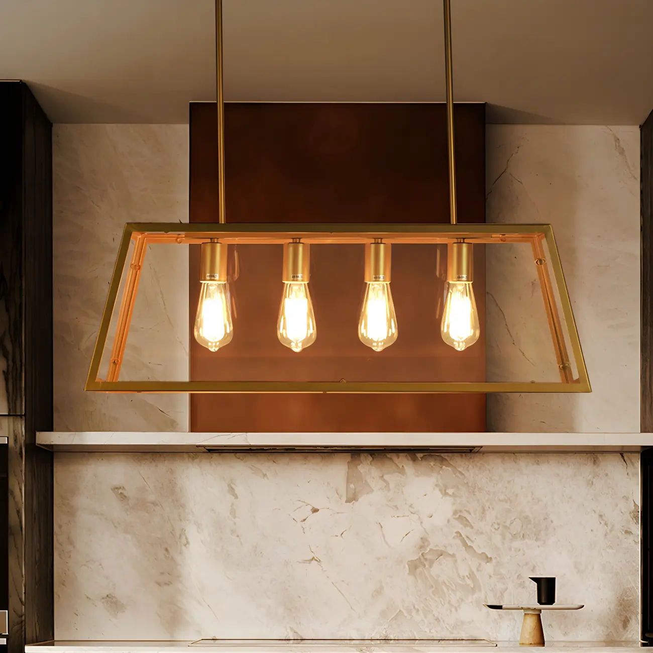 Industrial Gold Rectangle Adjustable Island Light for Dining Area Image - 2 | homeyfad