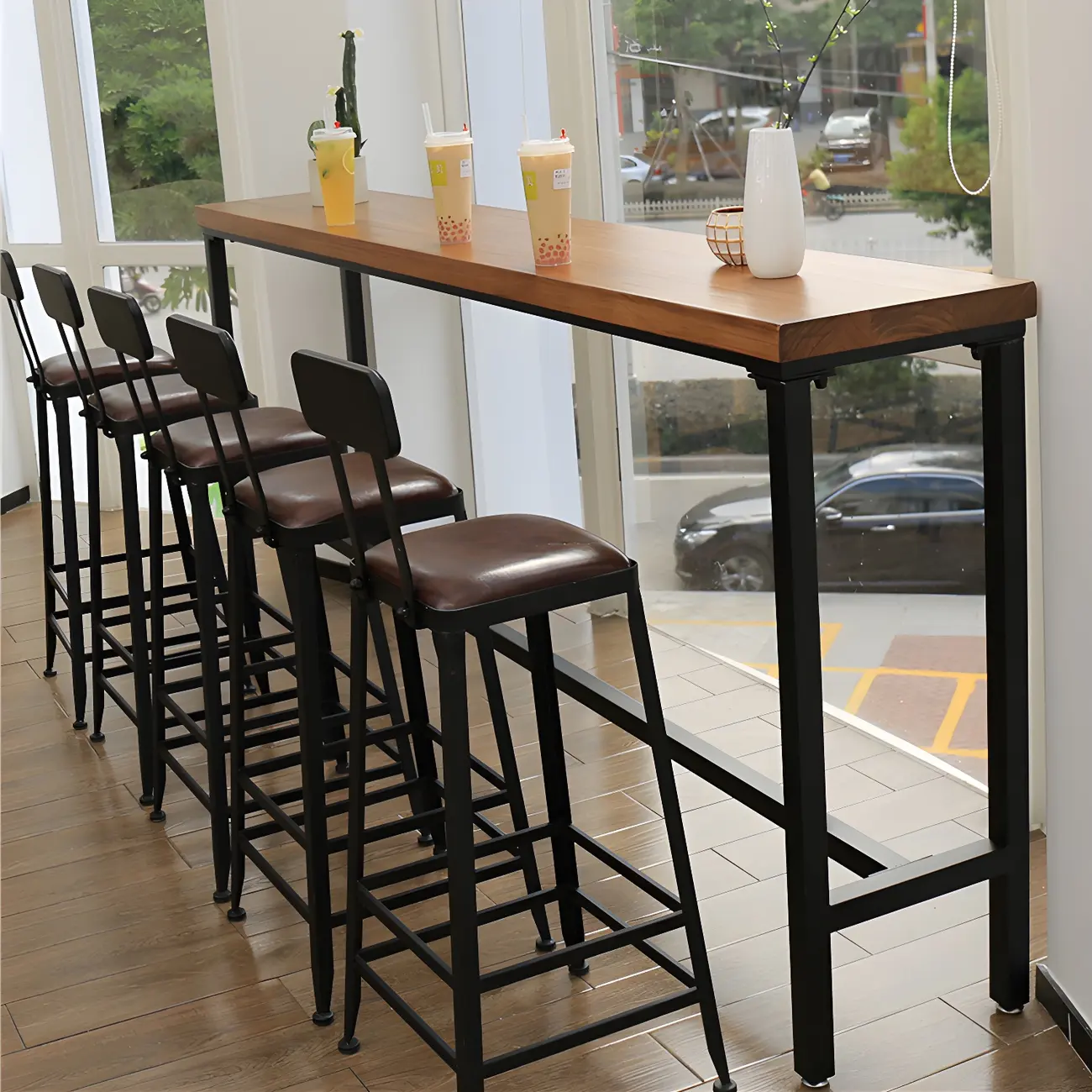 Elegant Rectangular Pine Wood Brown 5- Seat Bar Set Image - 6 | homeyfad