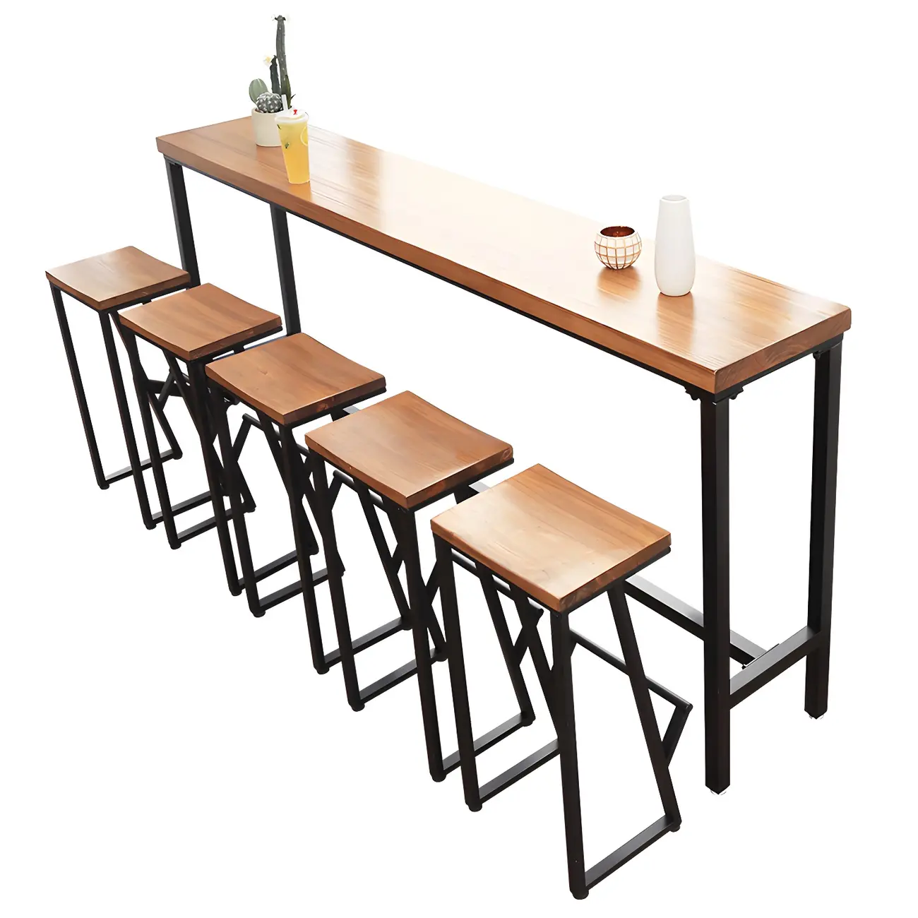 Elegant Rectangular Pine Wood Brown 5- Seat Bar Set Image - 10 | homeyfad