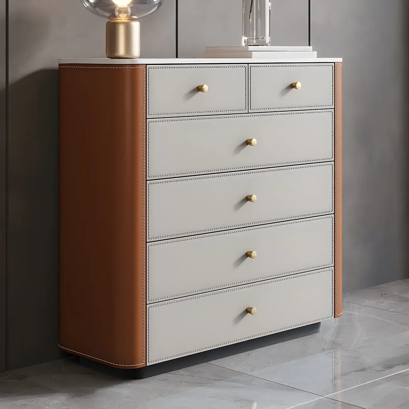 Classic Grey Stone Dresser with 6-Drawers for Bedroom Image - 1