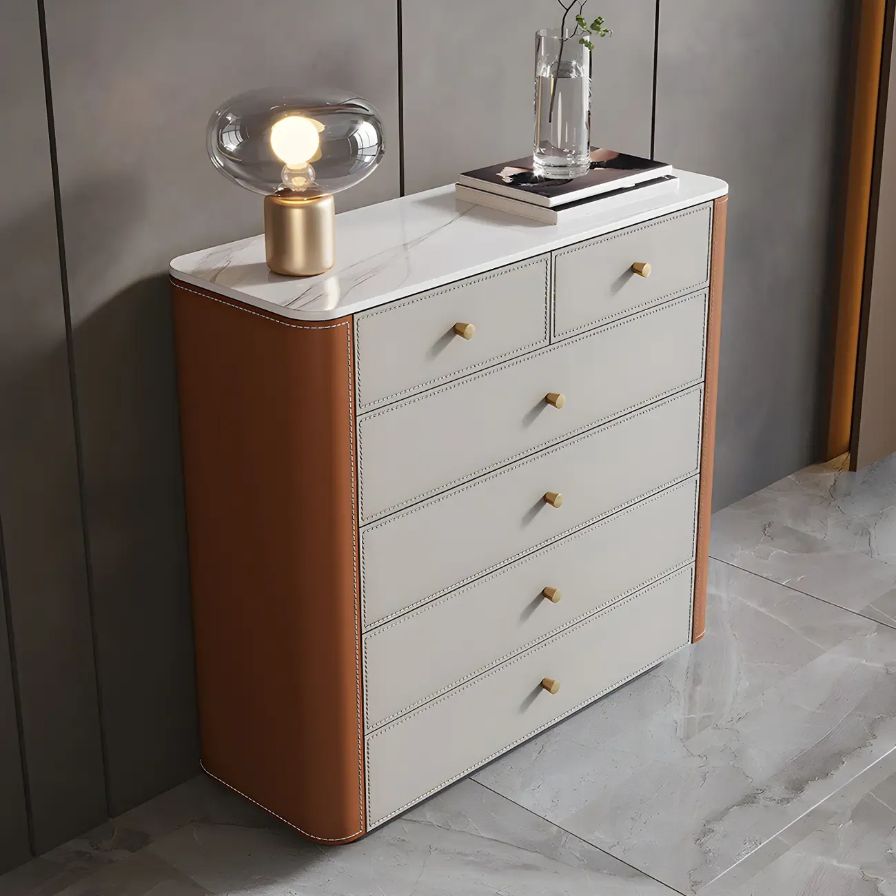 Classic Grey Stone Dresser with 6-Drawers for Bedroom Image - 2