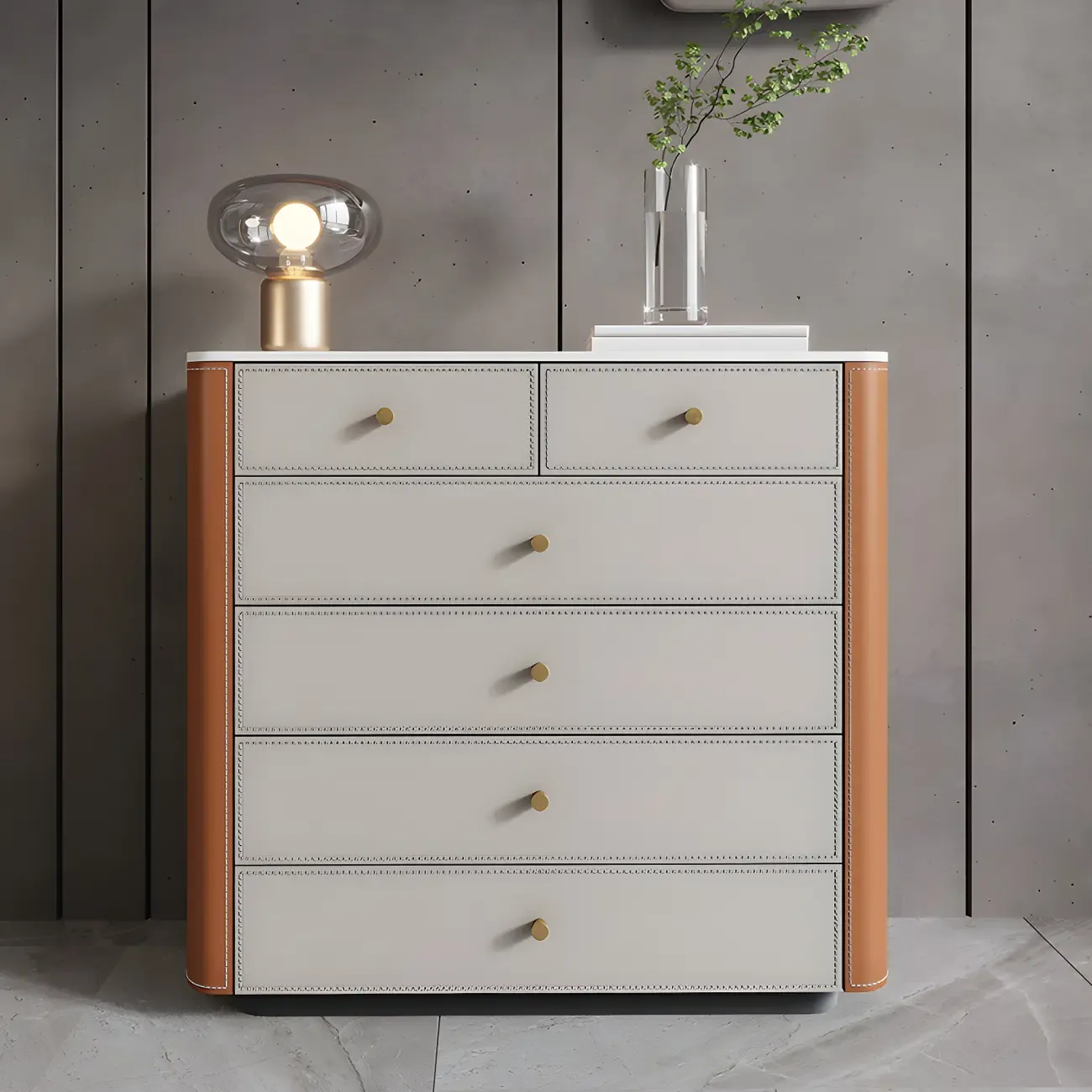 Classic Grey Stone Dresser with 6-Drawers for Bedroom Image - 3