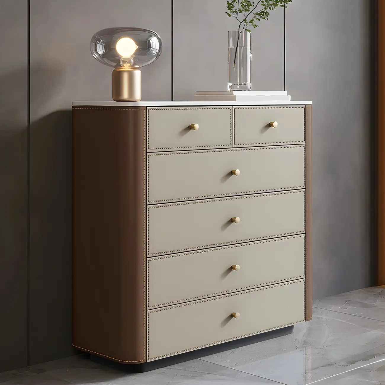 Classic Grey Stone Dresser with 6-Drawers for Bedroom Image - 4