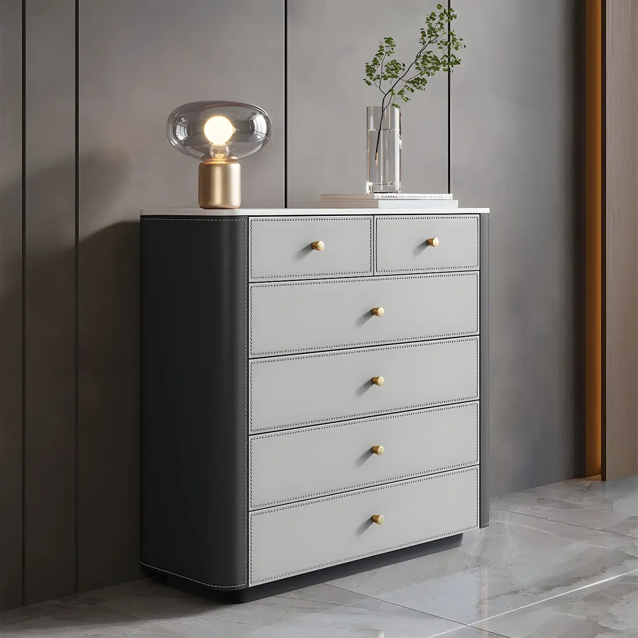Classic Grey Stone Dresser with 6-Drawers for Bedroom Image - 12