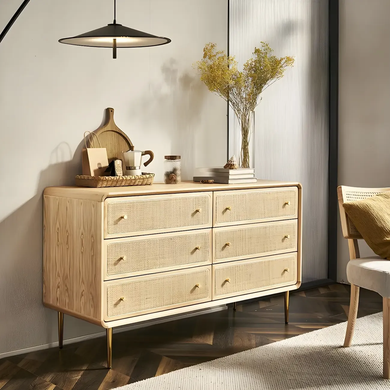Traditional Natural Wooden Dresser with Drawers for Bedroom Use Image - 1