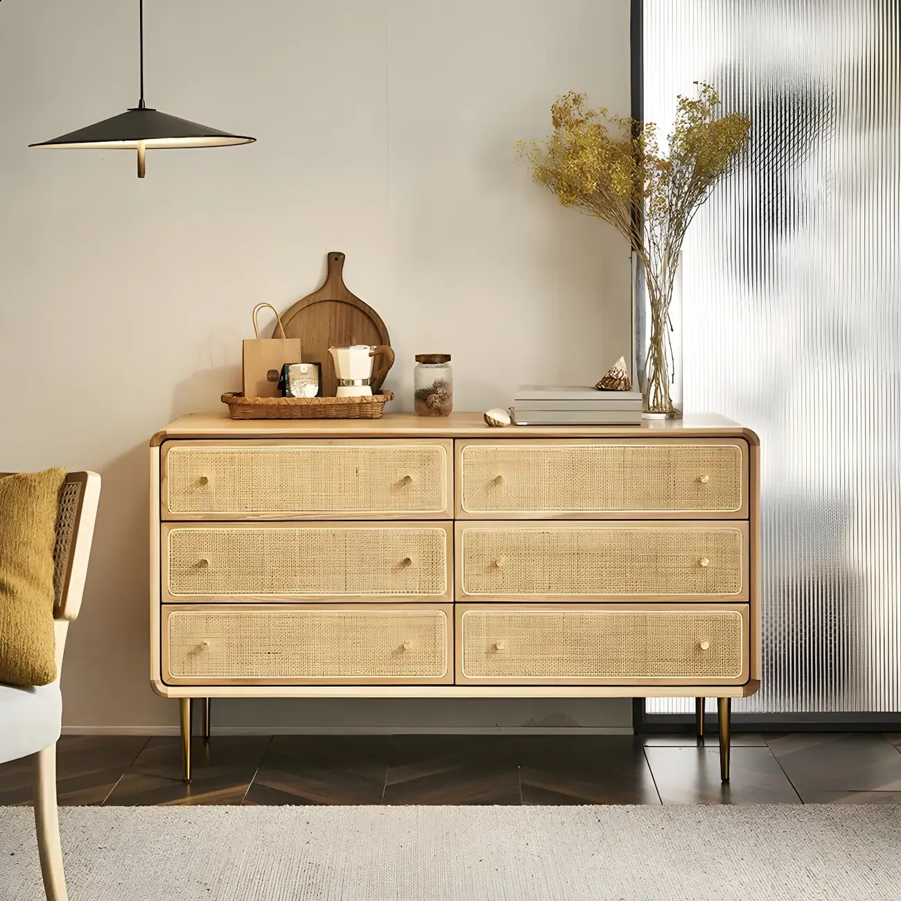 Traditional Natural Wooden Dresser with Drawers for Bedroom Use Image - 2
