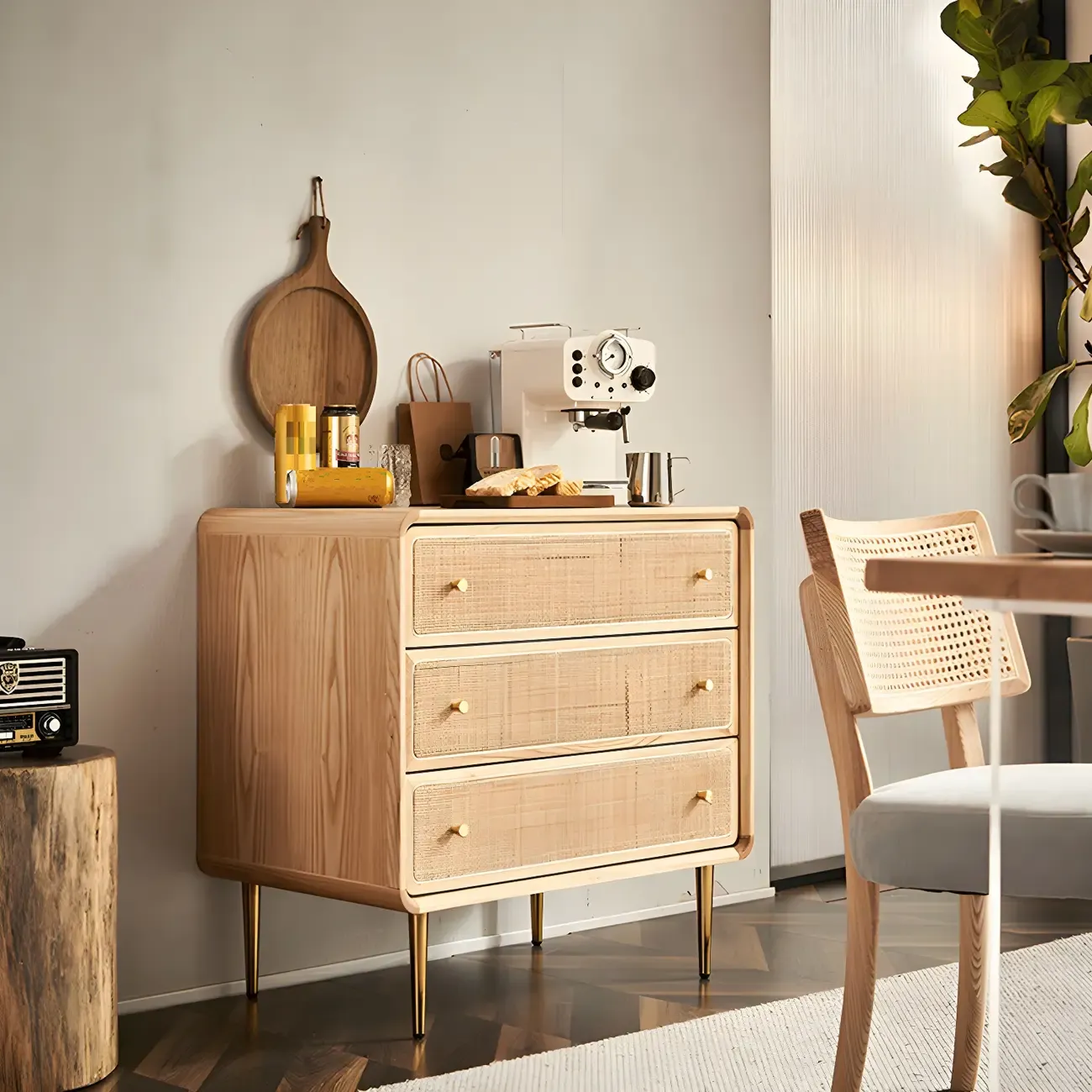 Traditional Natural Wooden Dresser with Drawers for Bedroom Use Image - 3
