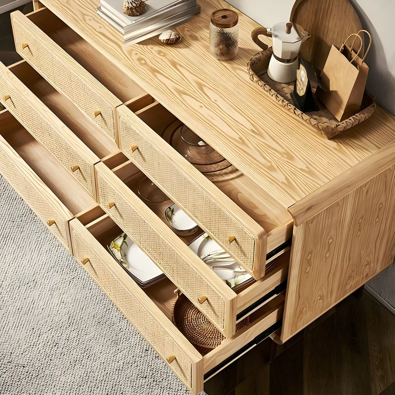 Traditional Natural Wooden Dresser with Drawers for Bedroom Use Image - 6 | homeyfad